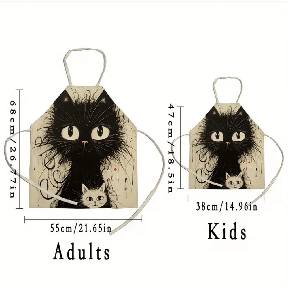 Black Cat with Kitten Linen Apron, Adult Size (NWT) - Picture 2 of 5
